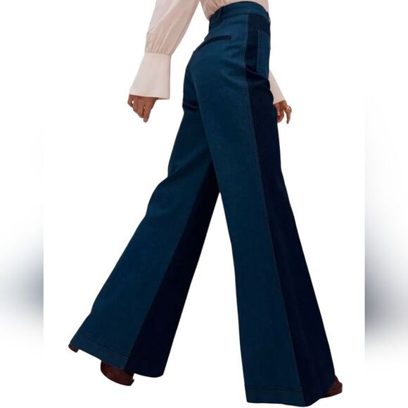 Kate Spade Colorblock Two Tone Wide Leg Flare Jeans Size 28 Blue NWOT - Picture 6 of 17